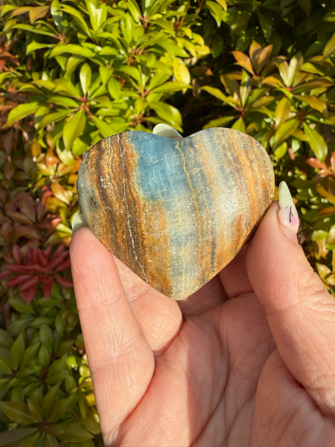 Aquatine Lemurian Blue Onyx Heart Carving