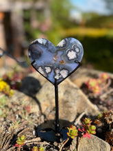 Load image into Gallery viewer, Blue Flower Agate Heart Carving with Custom Stand
