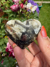 Load image into Gallery viewer, Green Tourmaline In Quartz Heart Carving from Brazil
