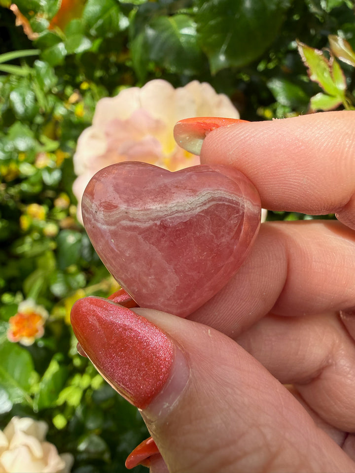 Flat Back Rhodochrosite Heart Carving Cabachon