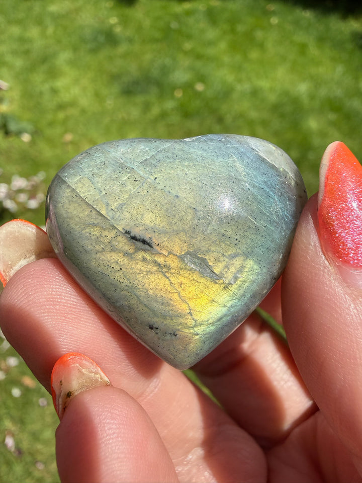 Gold Flash Labradorite Heart Carving from Madagascar