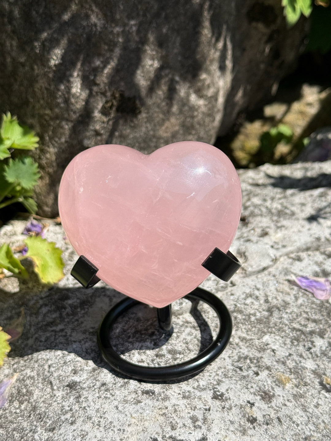 Rose Quartz Heart Carving with Stand