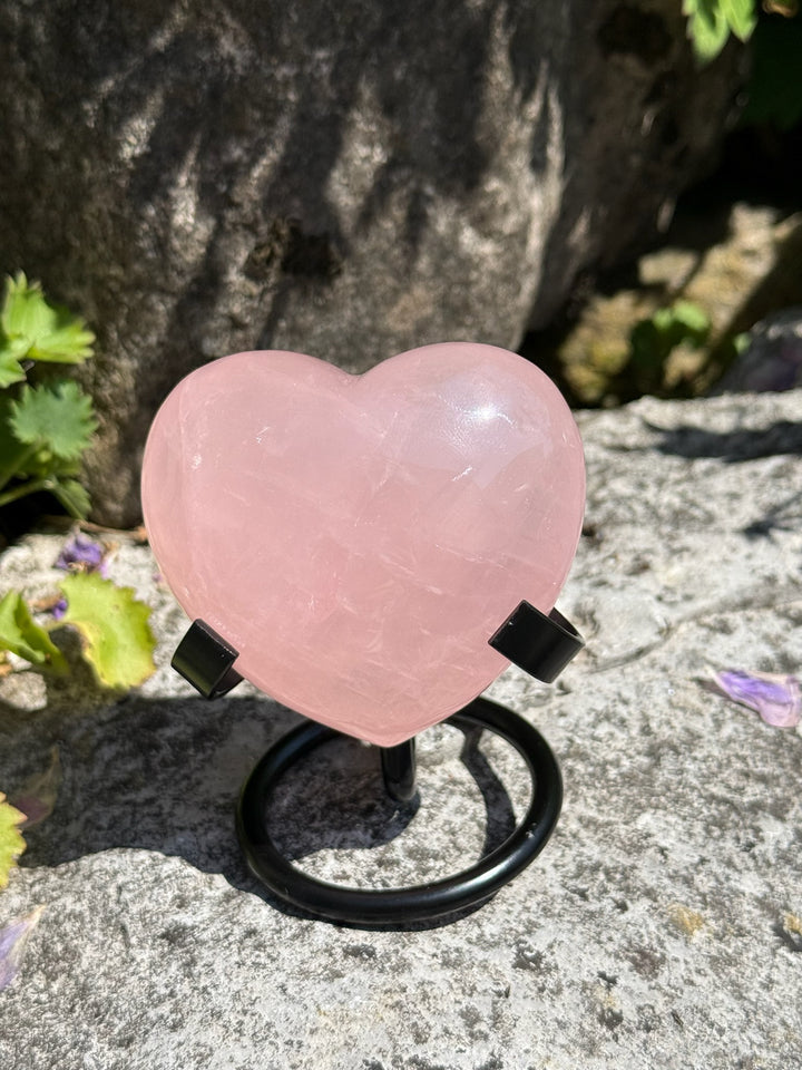 Rose Quartz Heart Carving with Stand