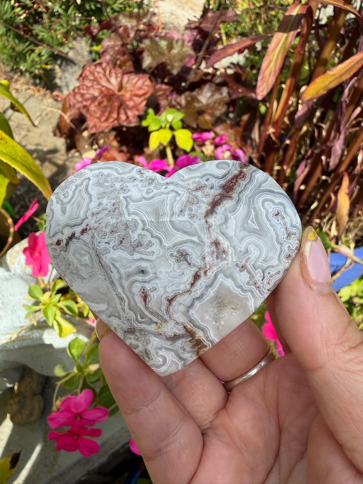 Crazy Lace Agate Heart Carving from Mexico