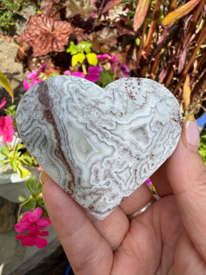 Crazy Lace Agate Heart Carving from Mexico