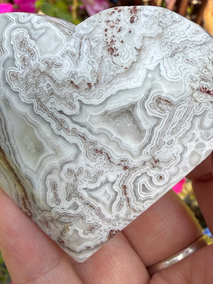 Crazy Lace Agate Heart Carving from Mexico