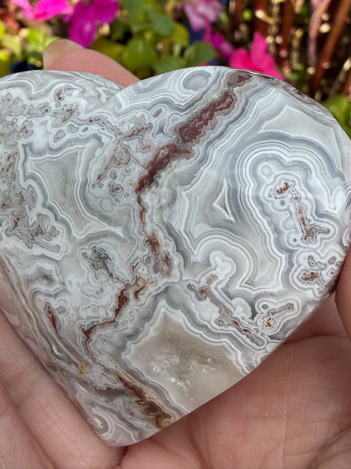 Crazy Lace Agate Heart Carving from Mexico