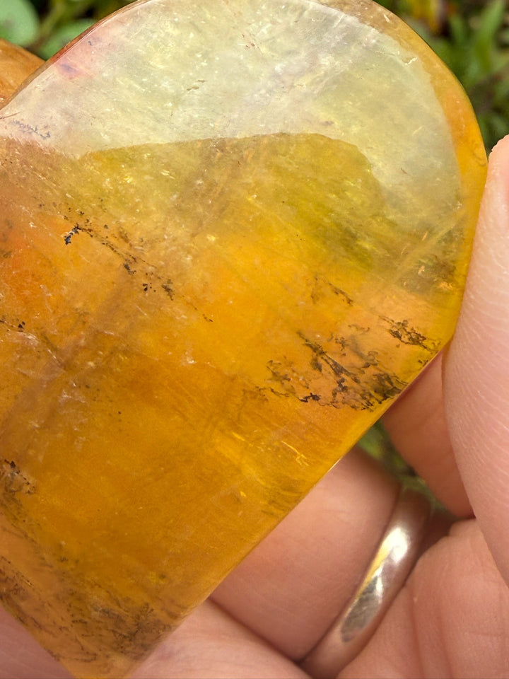 Yellow Fluorite with Dendrities Heart Carving