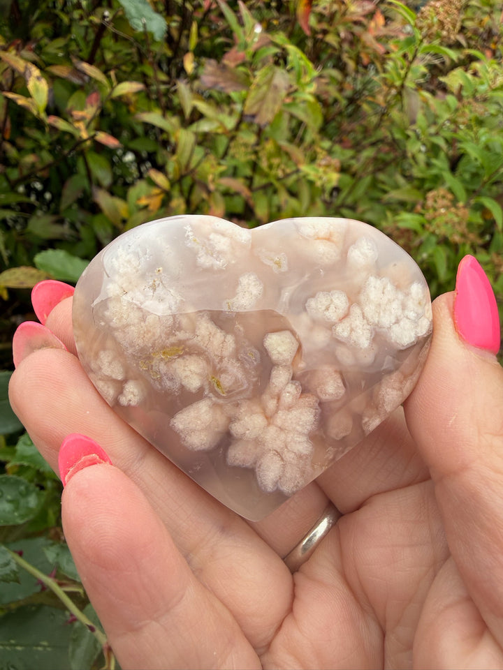 Sakura Flower Agate Heart Carving
