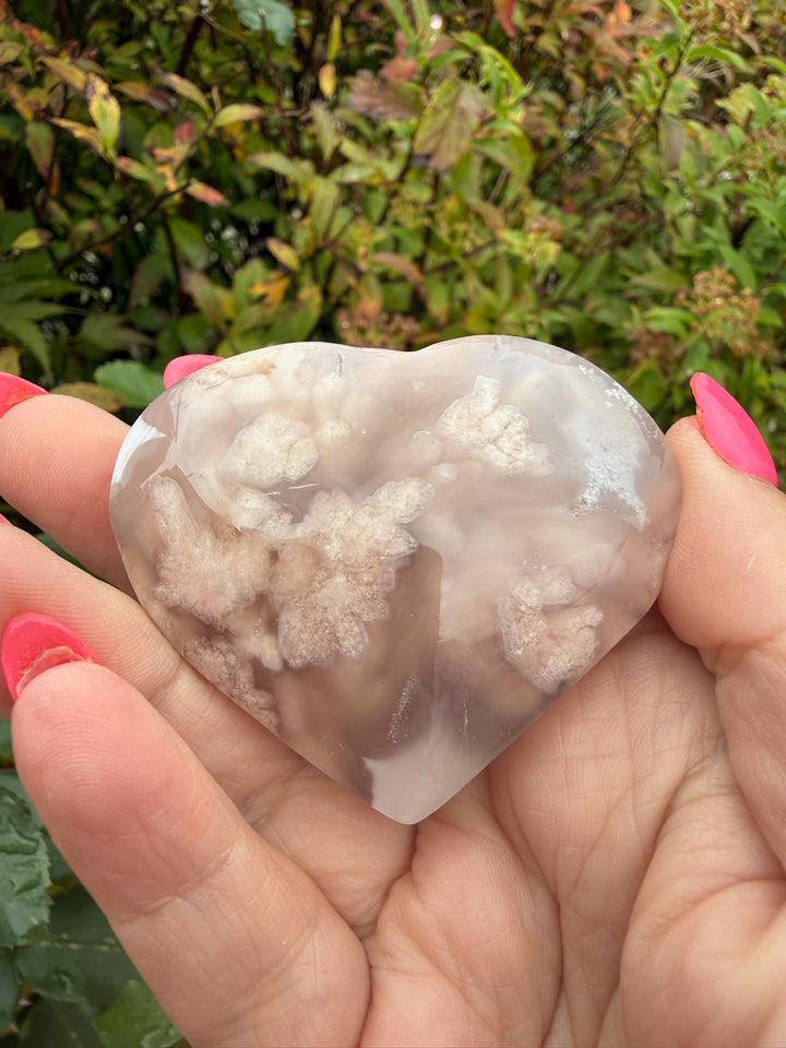 Sakura Flower Agate Heart Carving