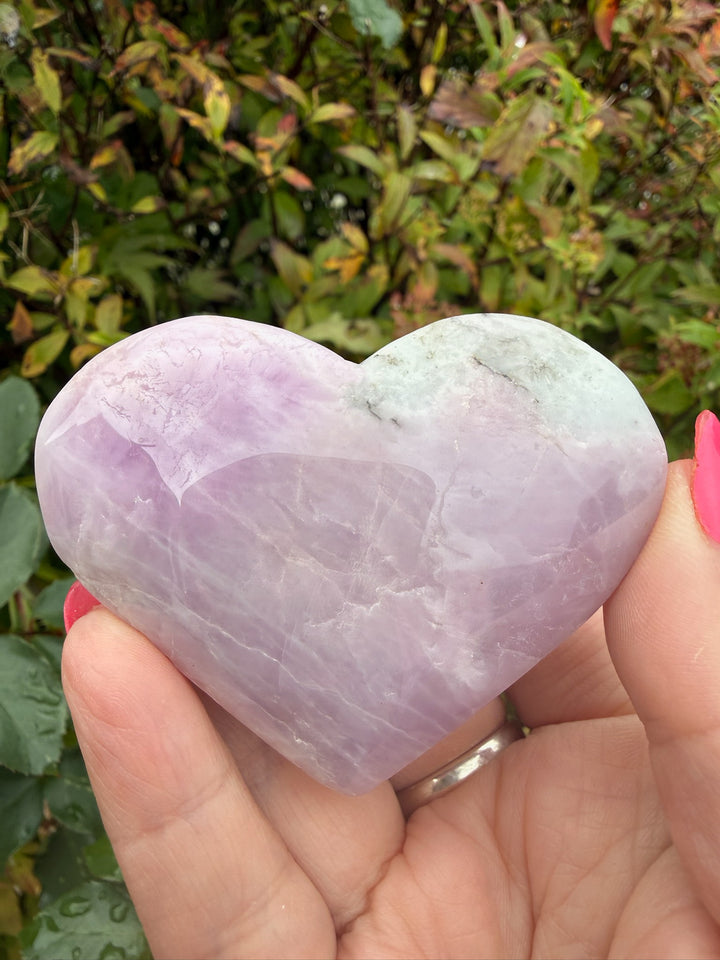 Uv Reactive Kunzite and Hiddenite Heart Carving