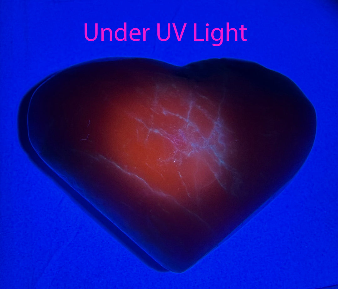 Uv Reactive Kunzite and Hiddenite Heart Carving