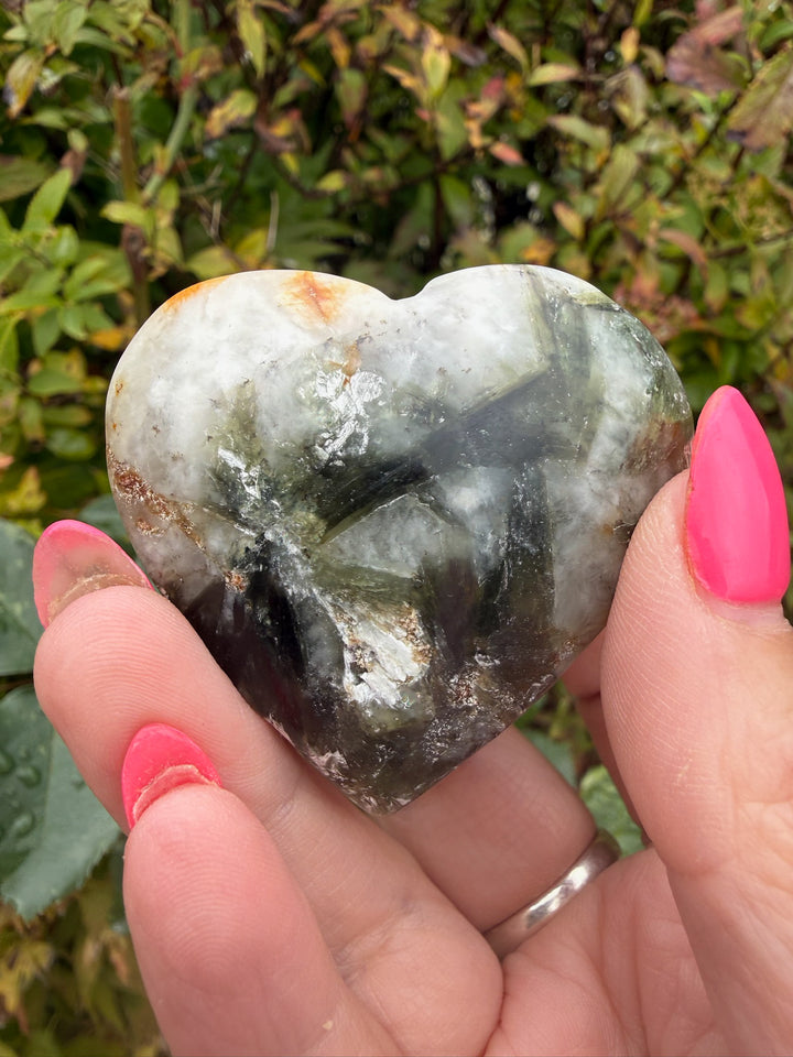 Green Tourmaline and Mica Heart Carving