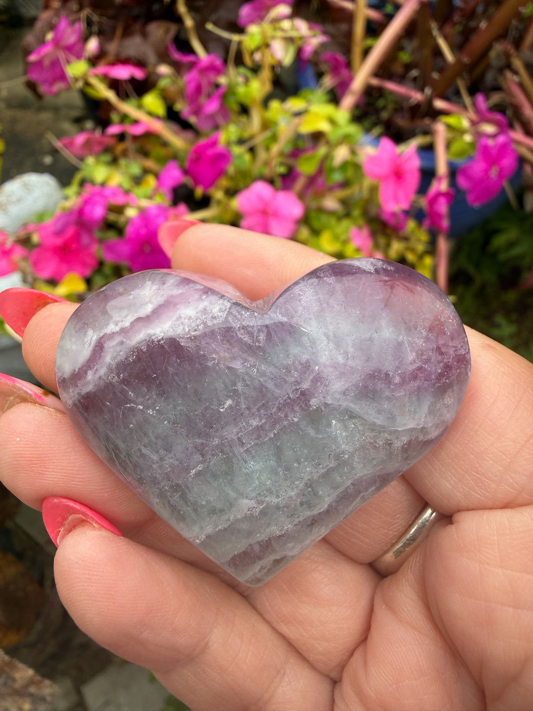 Banded Fluorite Heart Carving