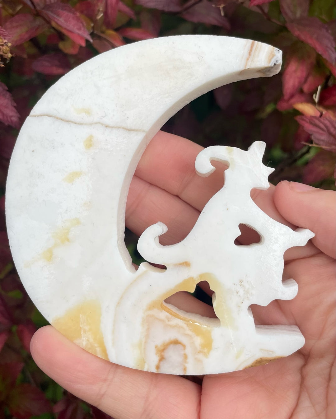 Orange Calcite Witch in a Moon