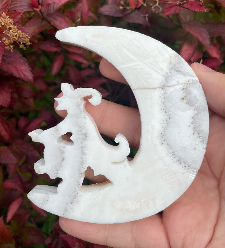 Orange Calcite Witch in a Moon