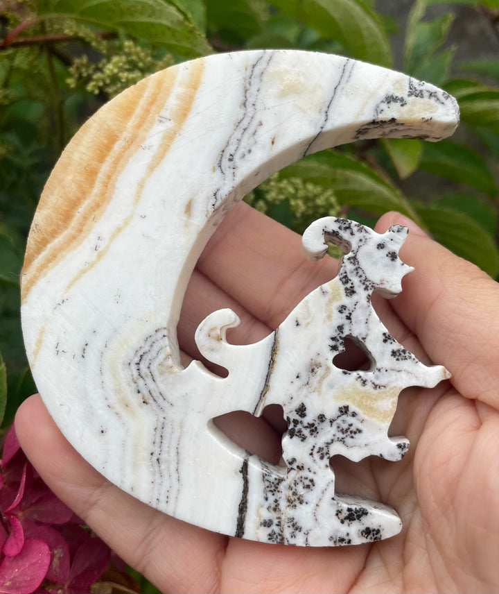 Dendritic Orange Calcite Witch in a Moon