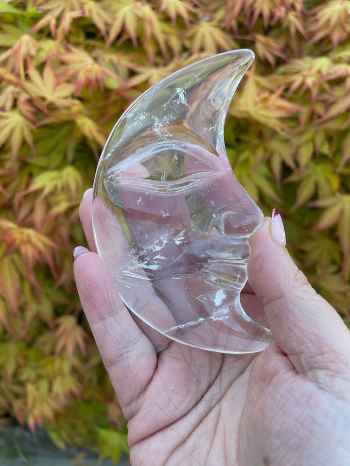 Clear Quartz Moon Face in Stand