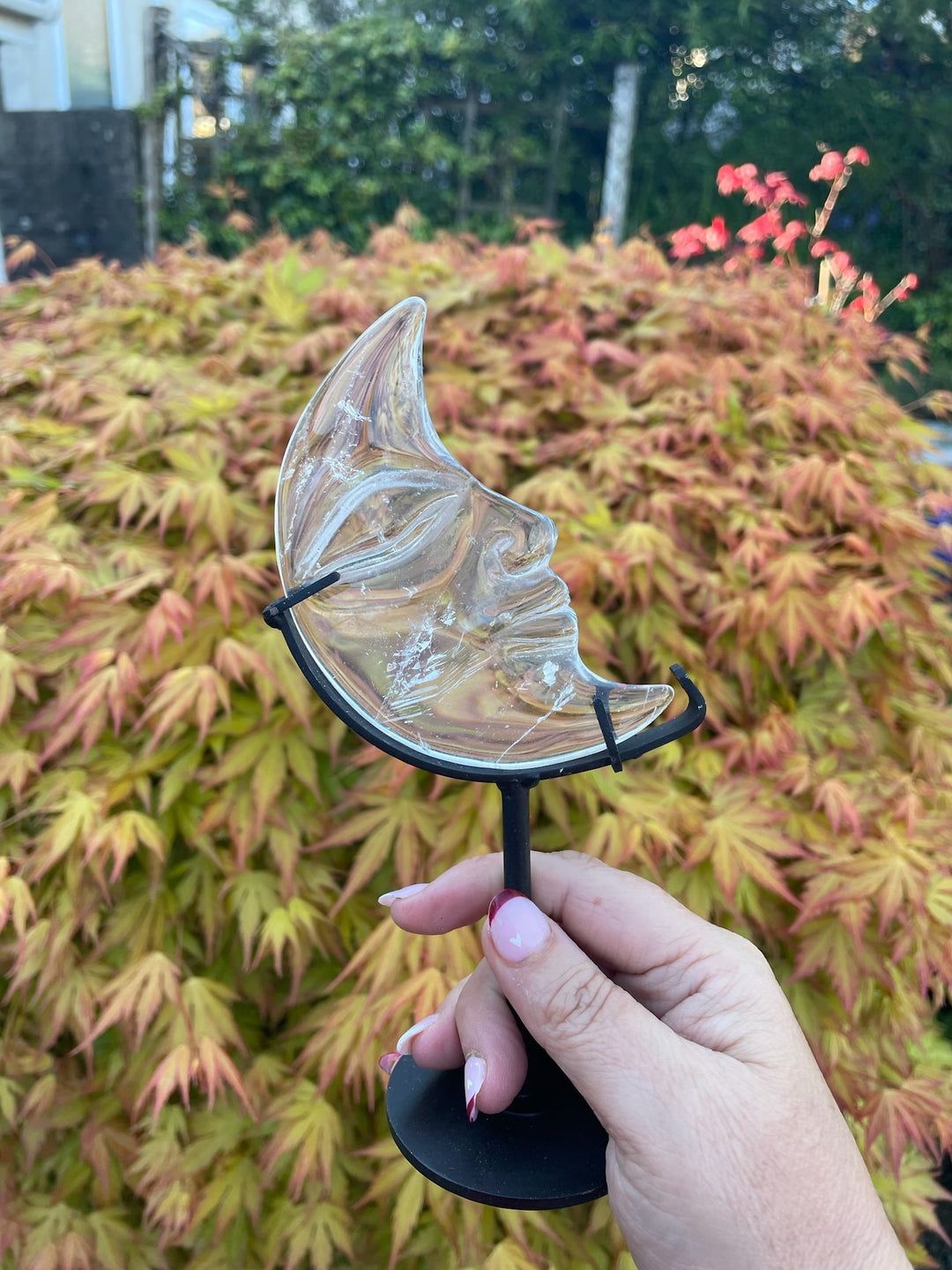 Clear Quartz Moon Face in Stand