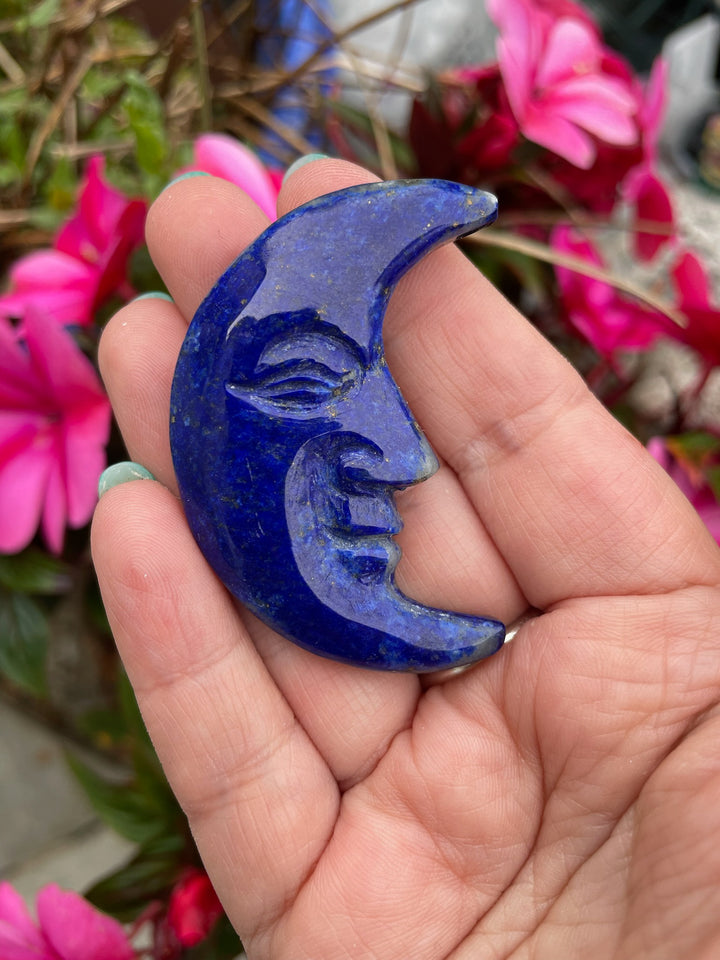 Lapis Lazuli Moon Face Carving