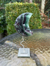 Load image into Gallery viewer, Feather Fluorite Moon Carving with Stand
