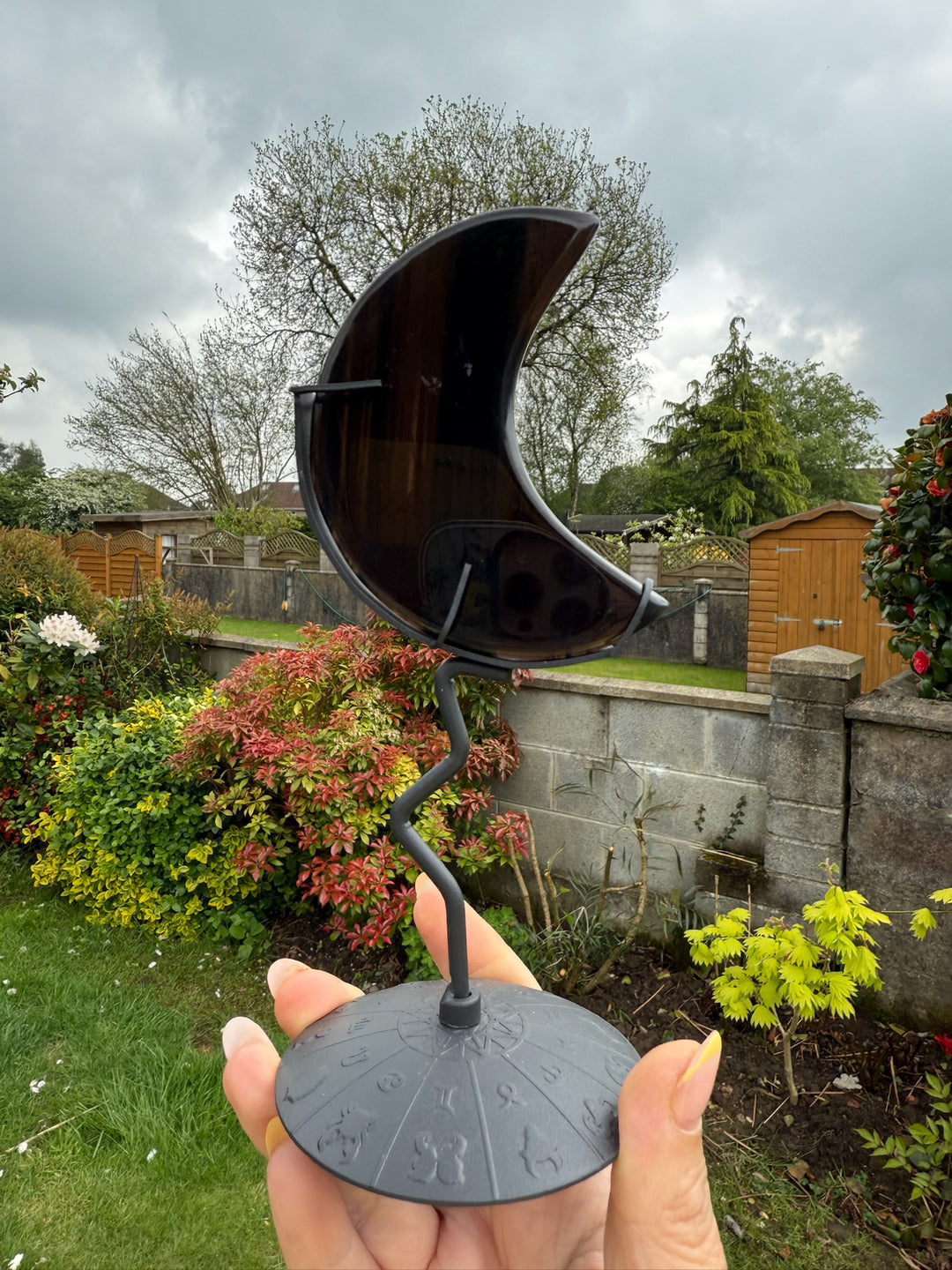 Ice Obsidian Moon Carving with Stand