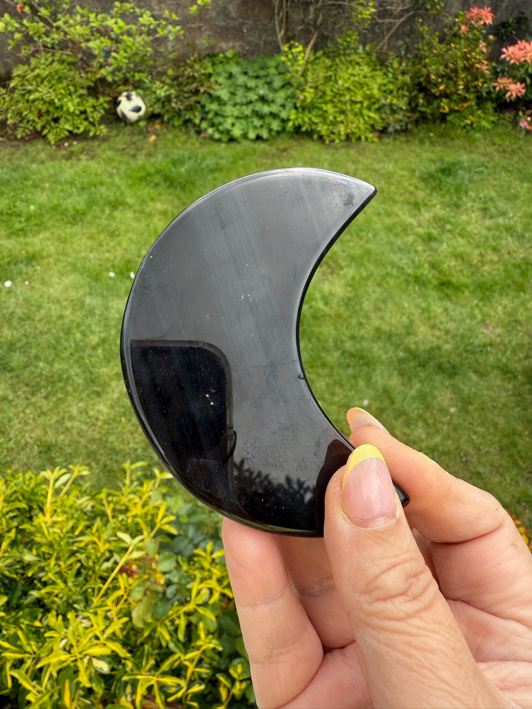 Ice Obsidian Moon Carving with Stand