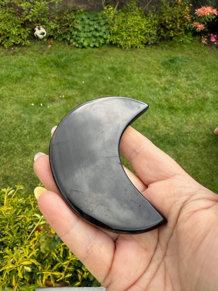 Ice Obsidian Moon Carving with Stand