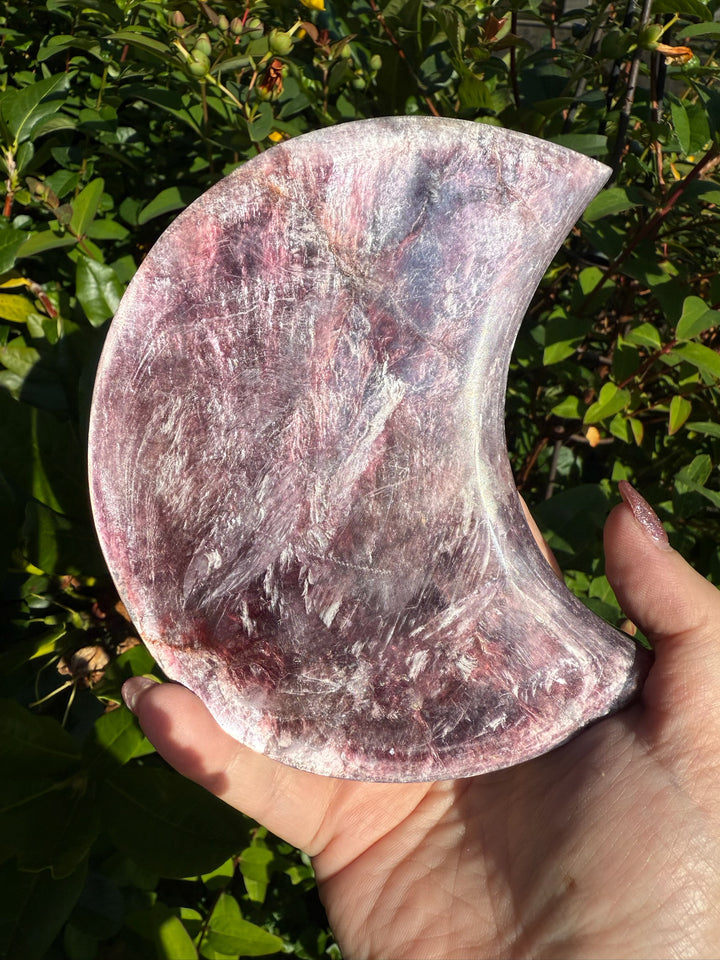 Lepidolite and Mica Moon Carving and Stand