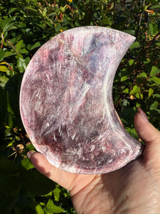 Lepidolite and Mica Moon Carving and Stand