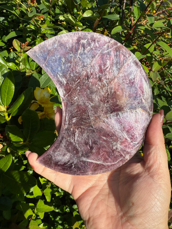 Lepidolite and Mica Moon Carving and Stand