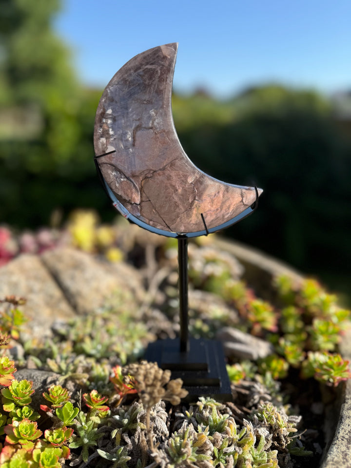 Purple Lepidolite Mica Moon Carving and Stand