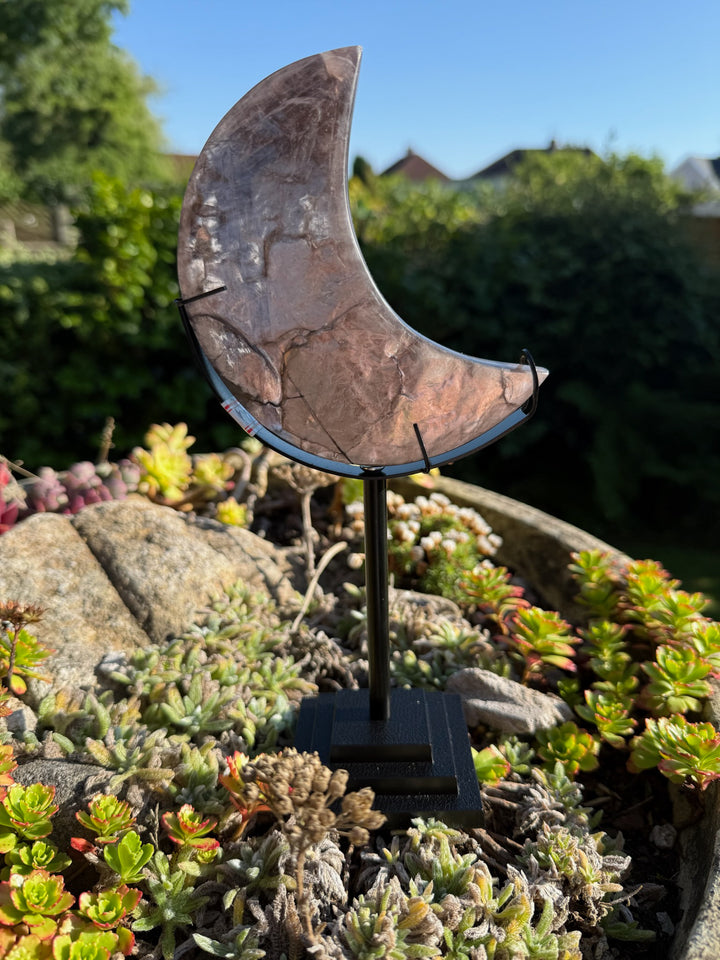 Purple Lepidolite Mica Moon Carving and Stand