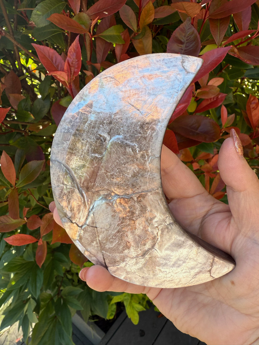 Purple Lepidolite Mica Moon Carving and Stand