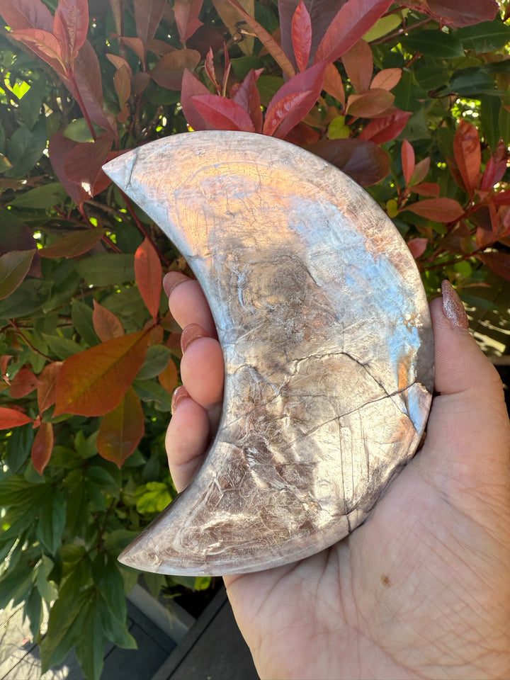 Purple Lepidolite Mica Moon Carving and Stand
