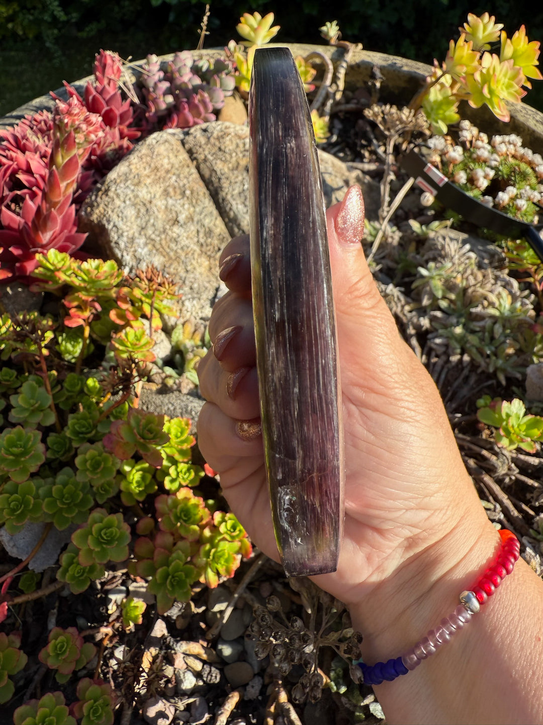 Purple Lepidolite Mica Moon Carving and Stand