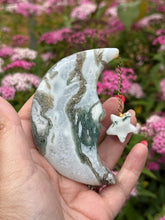 Load image into Gallery viewer, Moss Agate Moon and Star Carving
