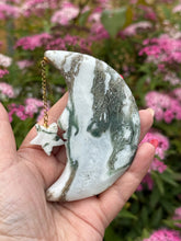Load image into Gallery viewer, Moss Agate Moon and Star Carving
