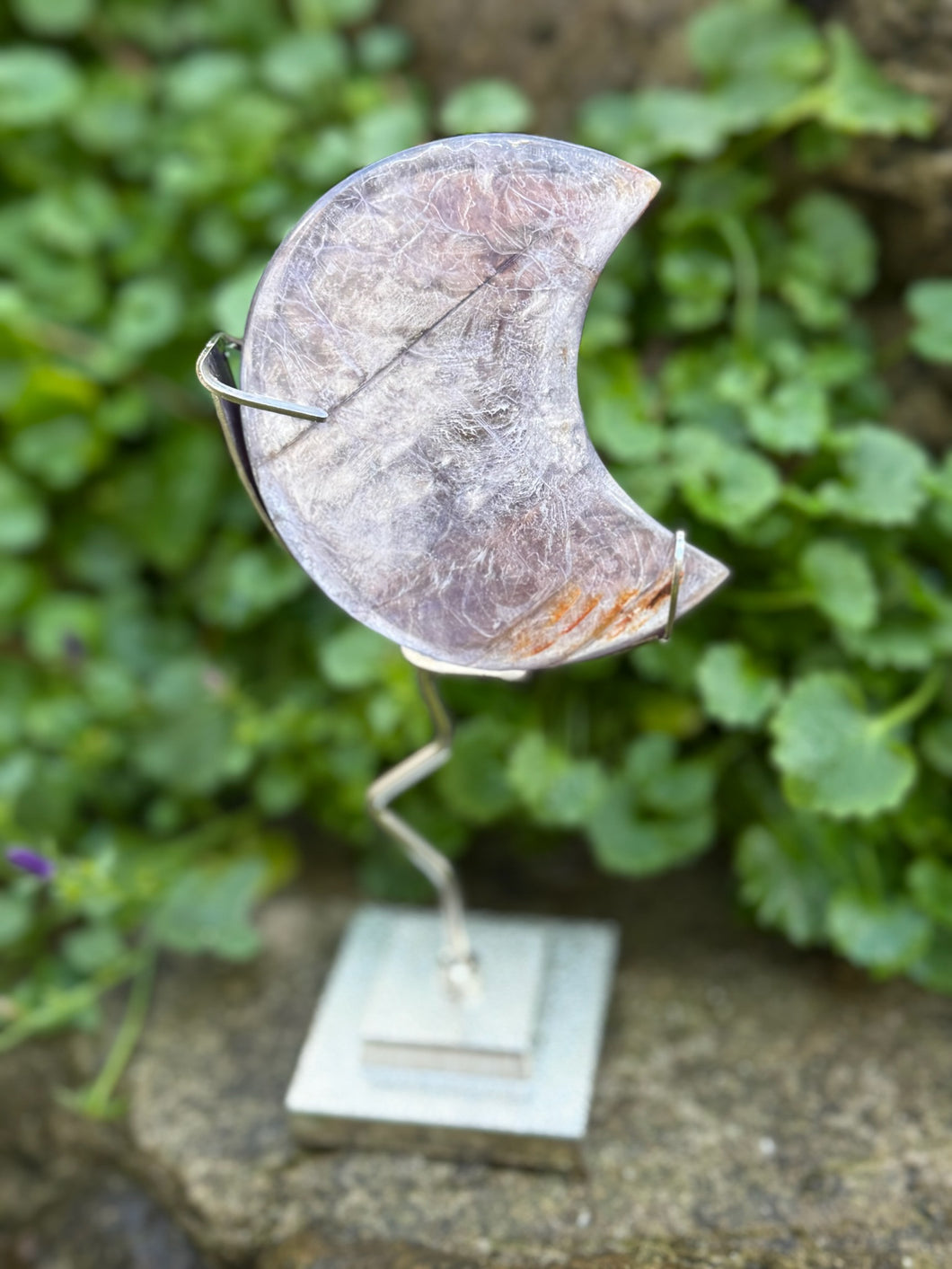 Purple Lepidolite Mica Moon Carving and Stand