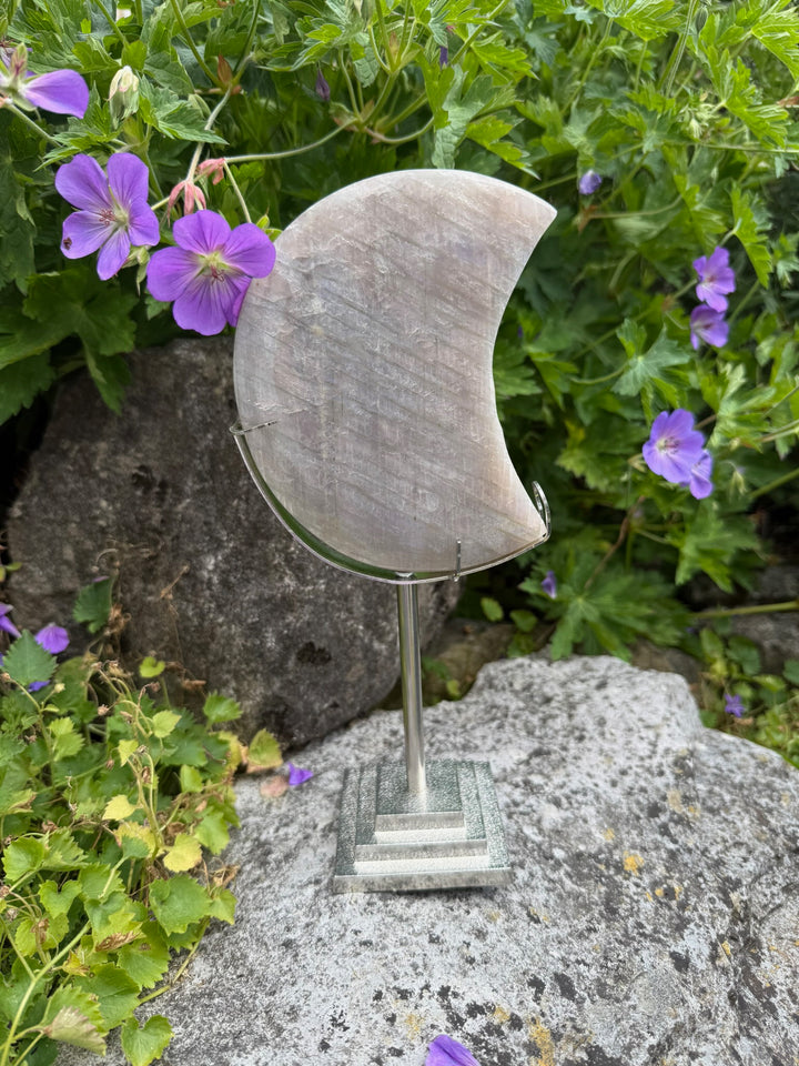 Large Moonstone Moon Carving with a Custom Stand