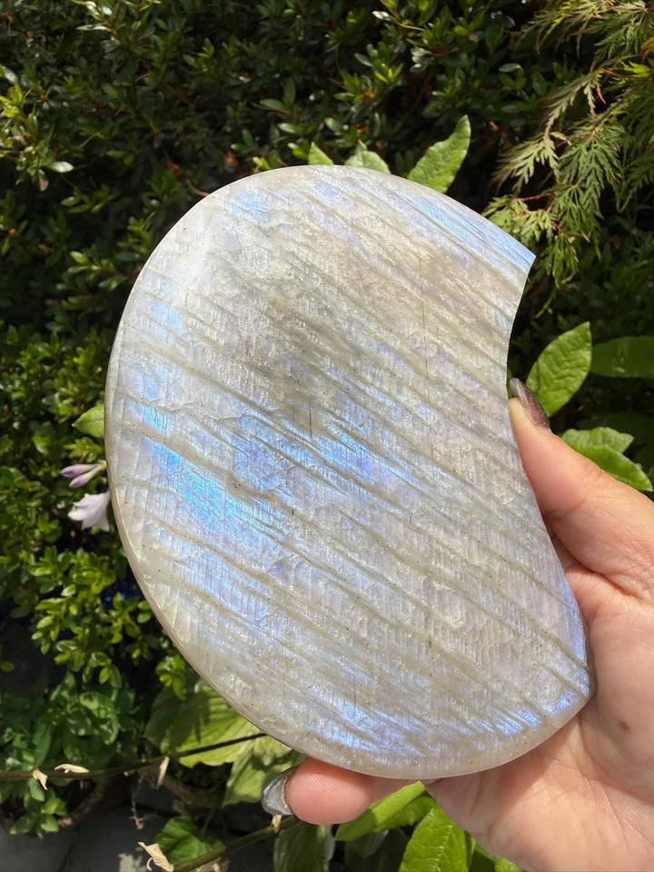 Large Moonstone Moon Carving with a Custom Stand