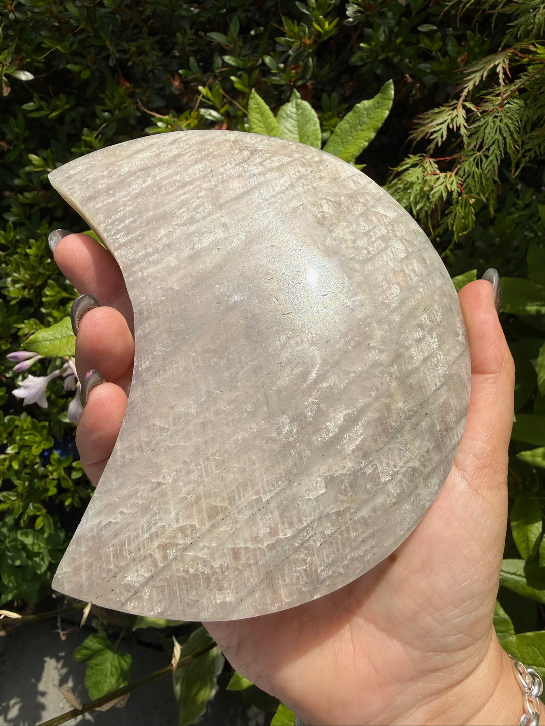 Large Moonstone Moon Carving with a Custom Stand