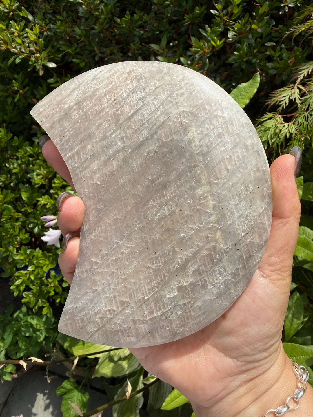 Large Moonstone Moon Carving with a Custom Stand