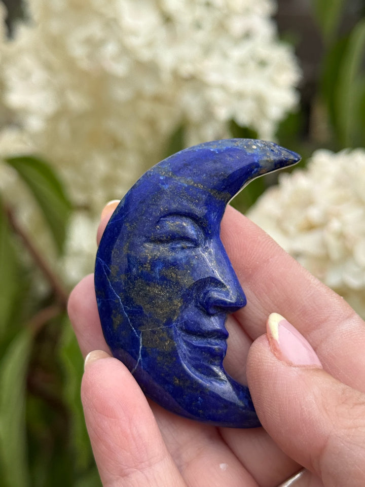 Lapis Lazuli Moon Face Moon Carving