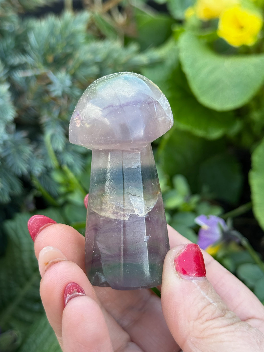 Hand Carved Rustic Fluorite Mushroom