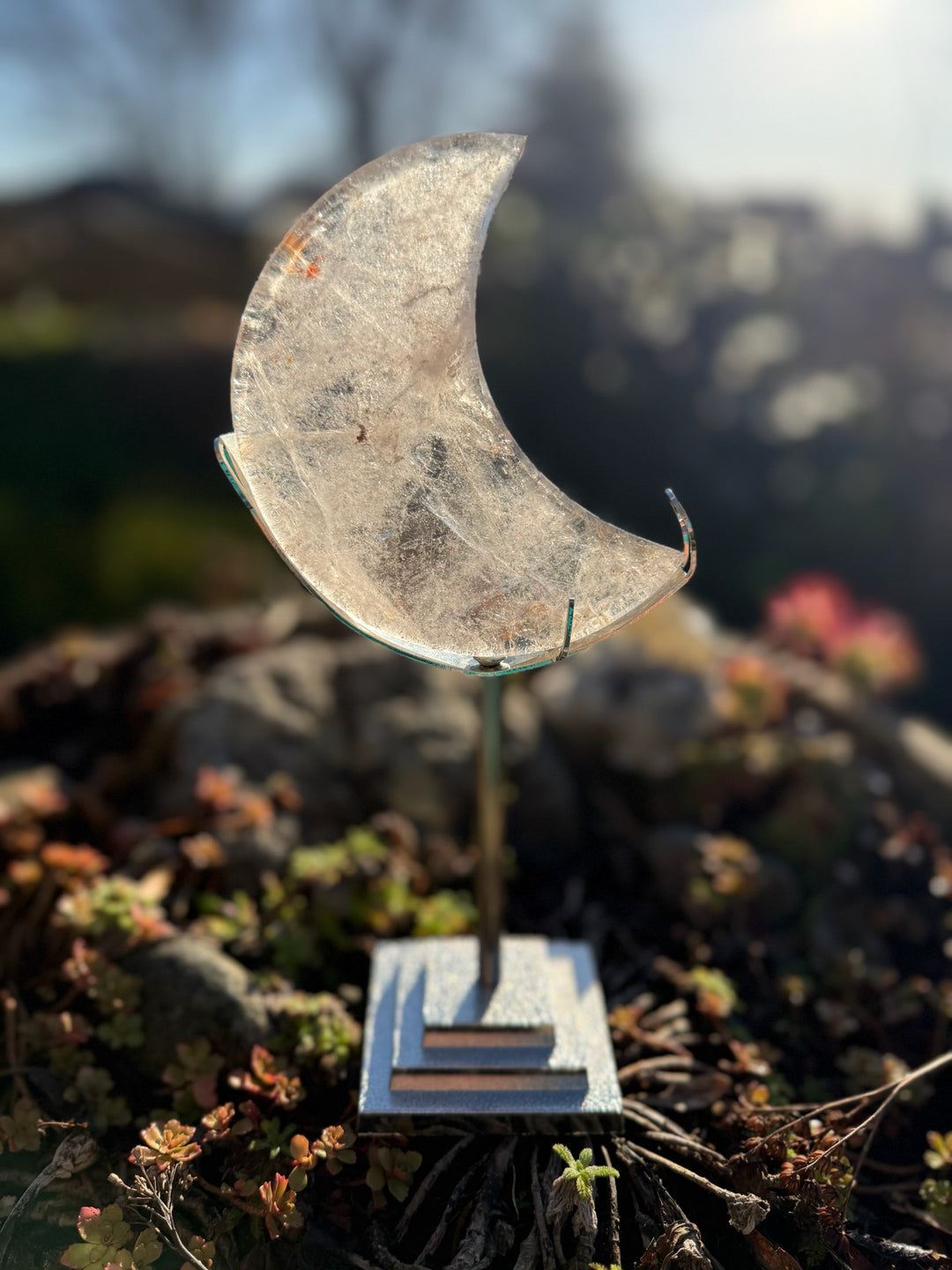 Smoky Quartz Moon Carving on Stand