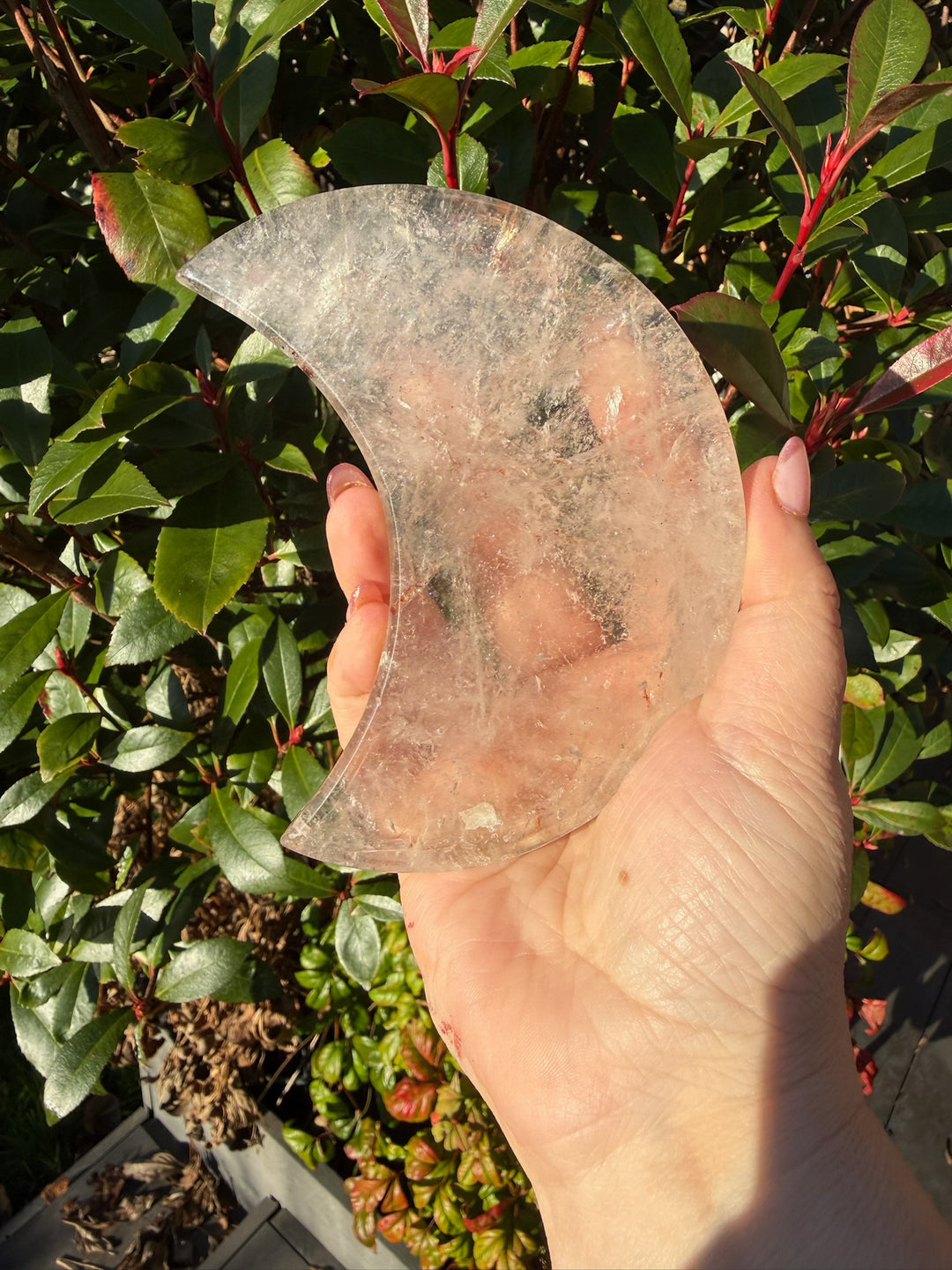 Smoky Quartz Moon Carving on Stand