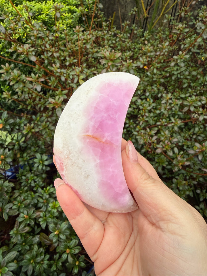 UV Reactive Pink Aragonite Moon Carving