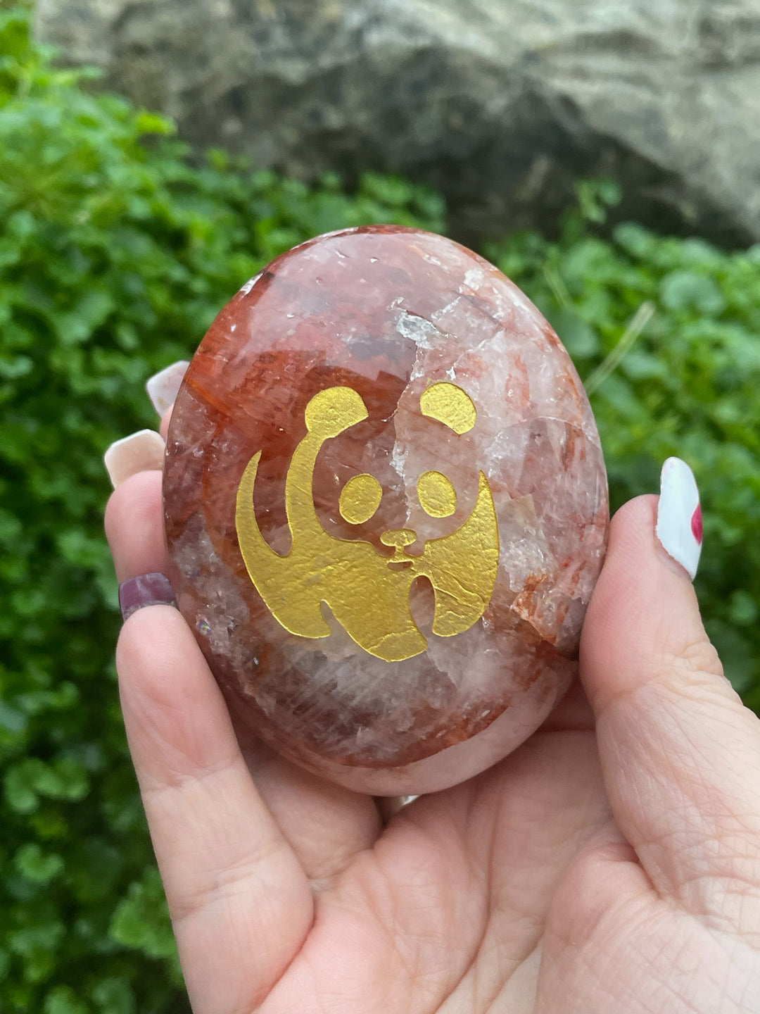 Panda Hematoid Quartz Palmstone