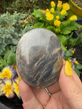 Load image into Gallery viewer, Black Moonstone with Sunstone Palmstone
